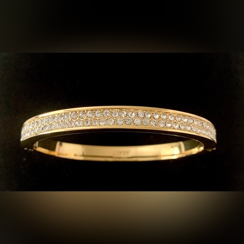 J. Crew gold bangle bracelet with 360 double row of pavé “diamonds”.